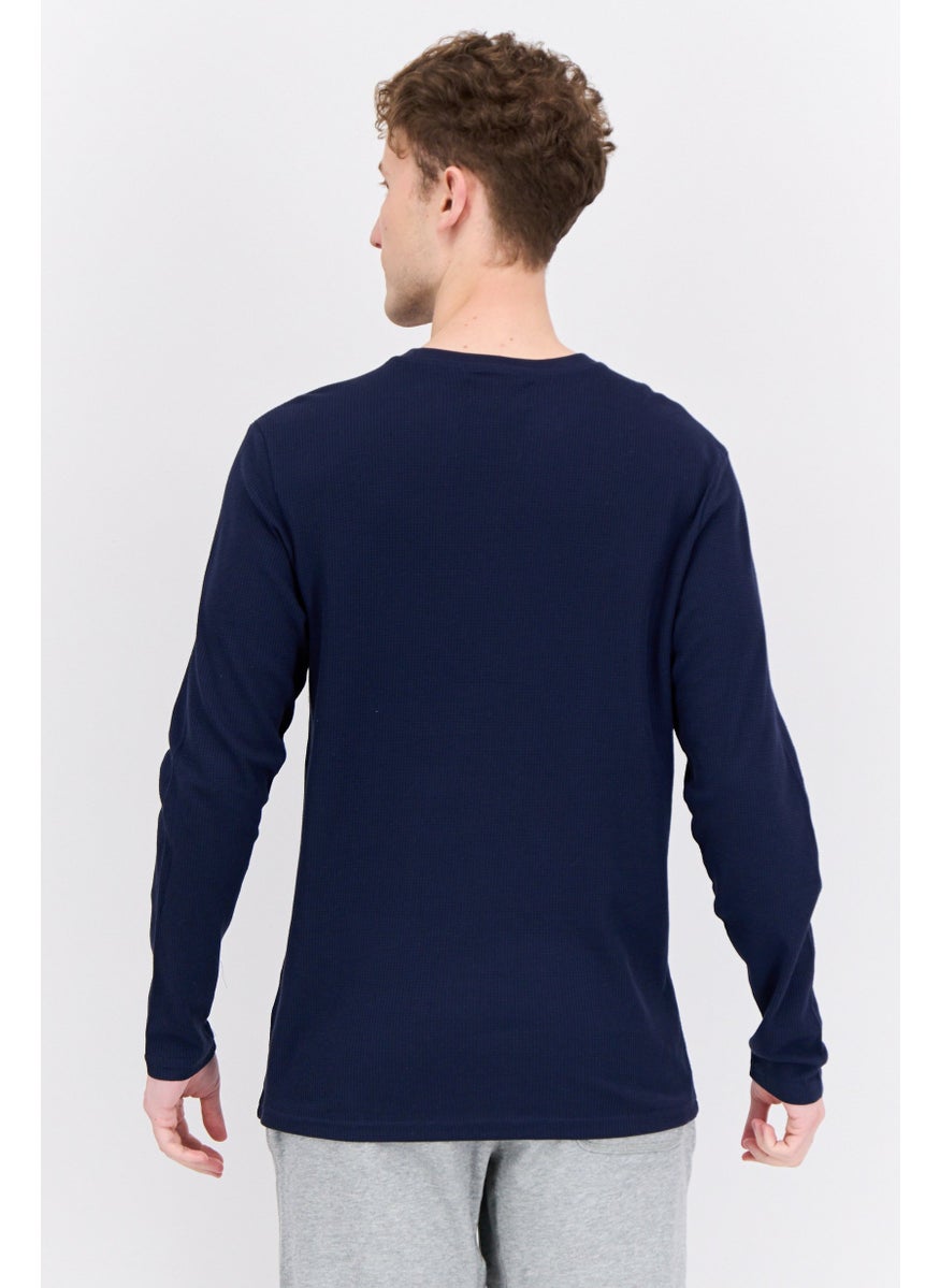 Company Eighty One - Men 2 Pack Crew Neck Long Sleeve Textured T-Shirt, Navy - Image 1