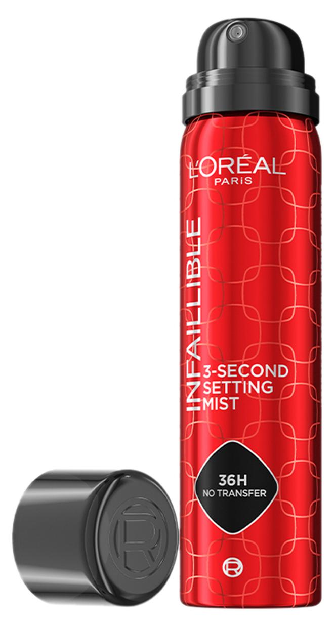 L'OREAL PARIS رذاذ تثبيت Infallible لمدة 3 ثوانٍ، رذاذ دقيق للغاية يدوم حتى 36 ساعة، شفاف، 1.76 أونصة سائلة - Image 1