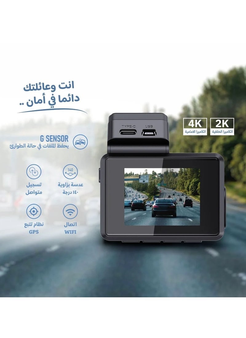 wixsana - Wixsana Dash Cam  with elegant design, supports 4K front camera and 2K rear camera, with G-SENSOR that records vibrations in the event of an accident and saves the recording - Image 1
