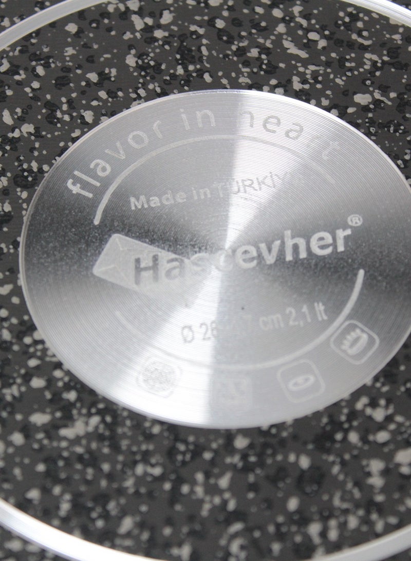 Hascevher مقلاة جرانيت غير لاصقة فاخرة بتشطيب رمادي مرقط مع مقبض مريح، مصنوعة في تركيا، مقلاة متينة للقلي والشي والطهي الصحي في المطبخ - Image 4