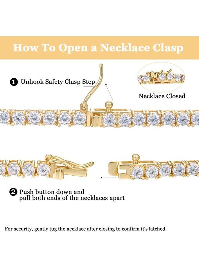 GEMSME 18K Yellow Gold Plated 3.0mm Round Cubic Zirconia Classic Tennis Necklace for Women and Men 18 Inch - Image 2