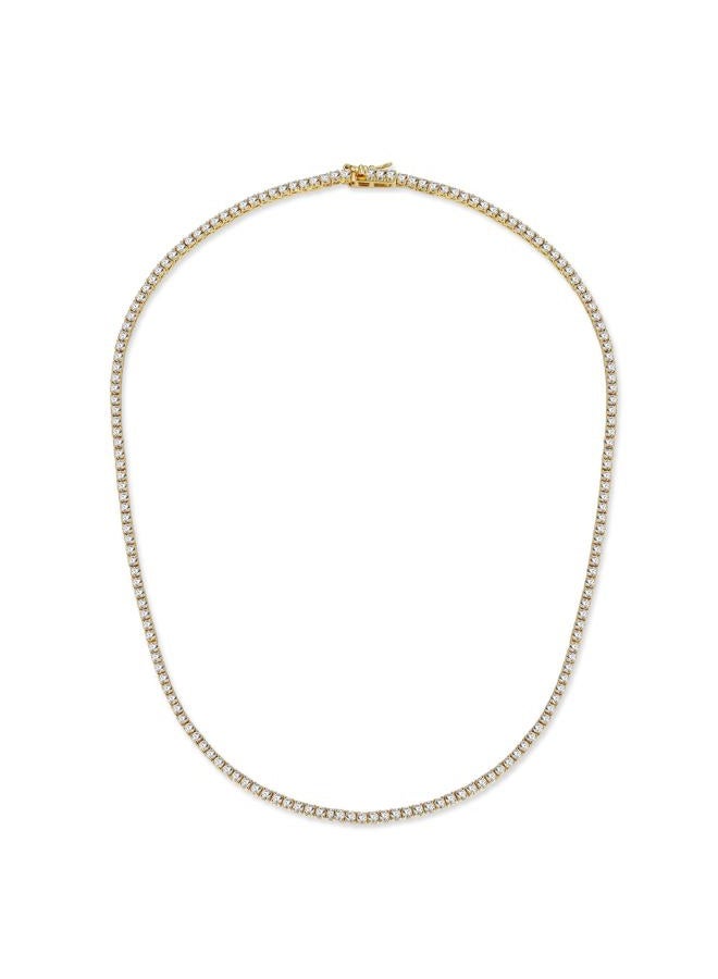 GEMSME 18K Yellow Gold Plated 3.0mm Round Cubic Zirconia Classic Tennis Necklace for Women and Men 18 Inch - Image 1