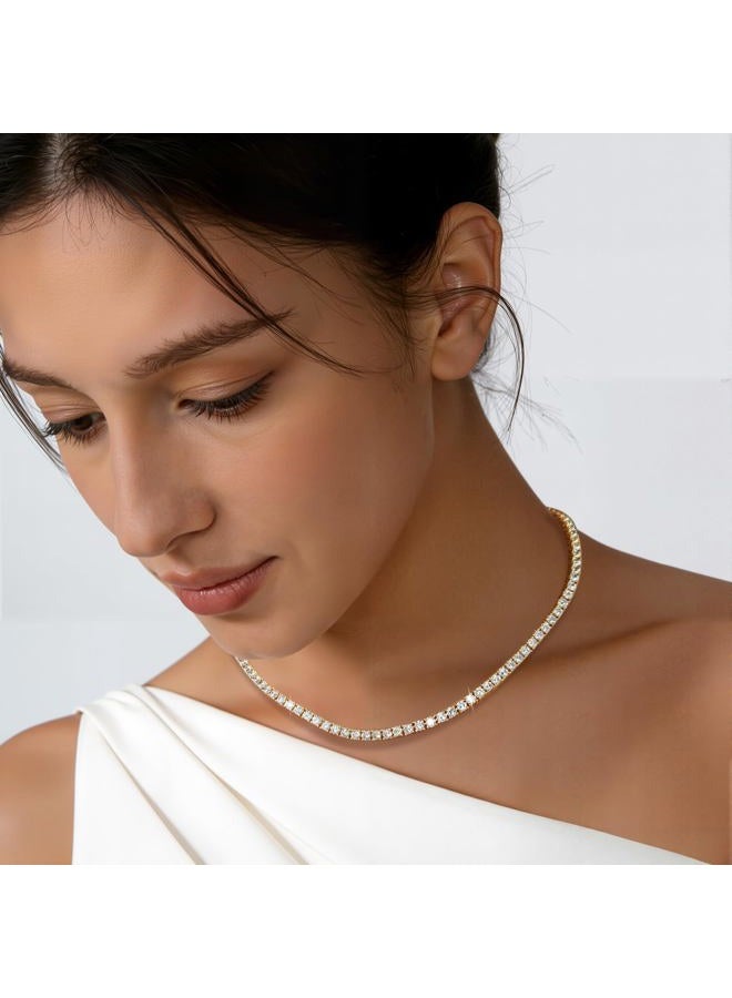 GEMSME 18K Yellow Gold Plated 3.0mm Round Cubic Zirconia Classic Tennis Necklace for Women and Men 18 Inch - Image 5