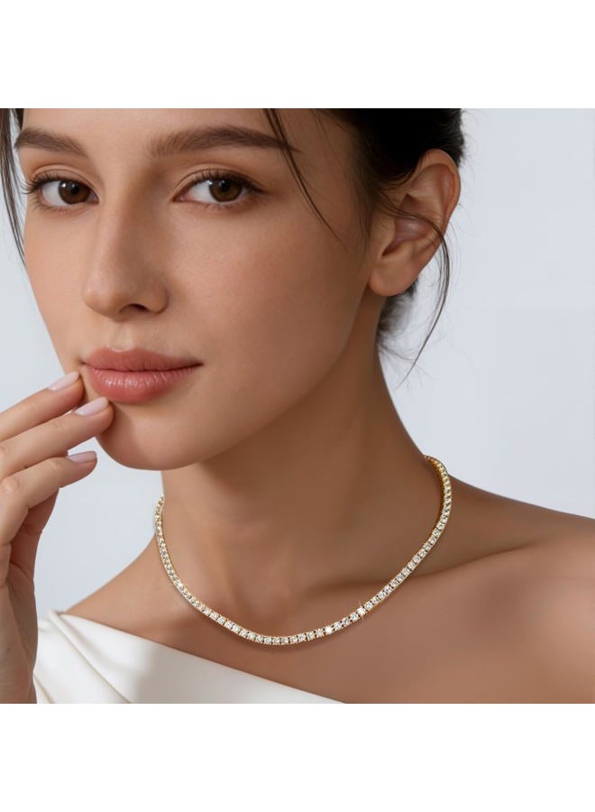 GEMSME 18K Yellow Gold Plated 3.0mm Round Cubic Zirconia Classic Tennis Necklace for Women and Men 18 Inch - Image 3