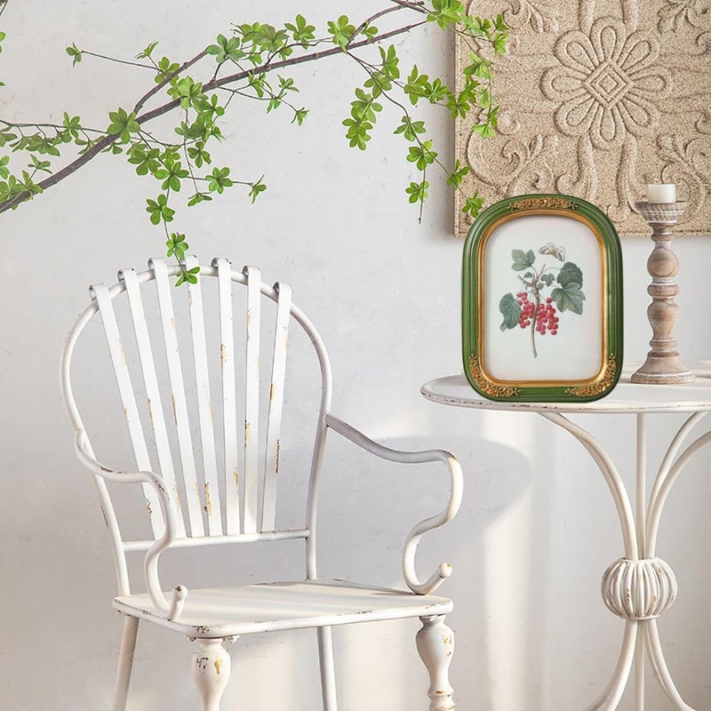 SIKOO 4x6 Vintage picture frames Antique Picture Frame Tabletop and Wall Mount Display Embossed Floral Vintage Wall Decor Green and Gold - Image 3