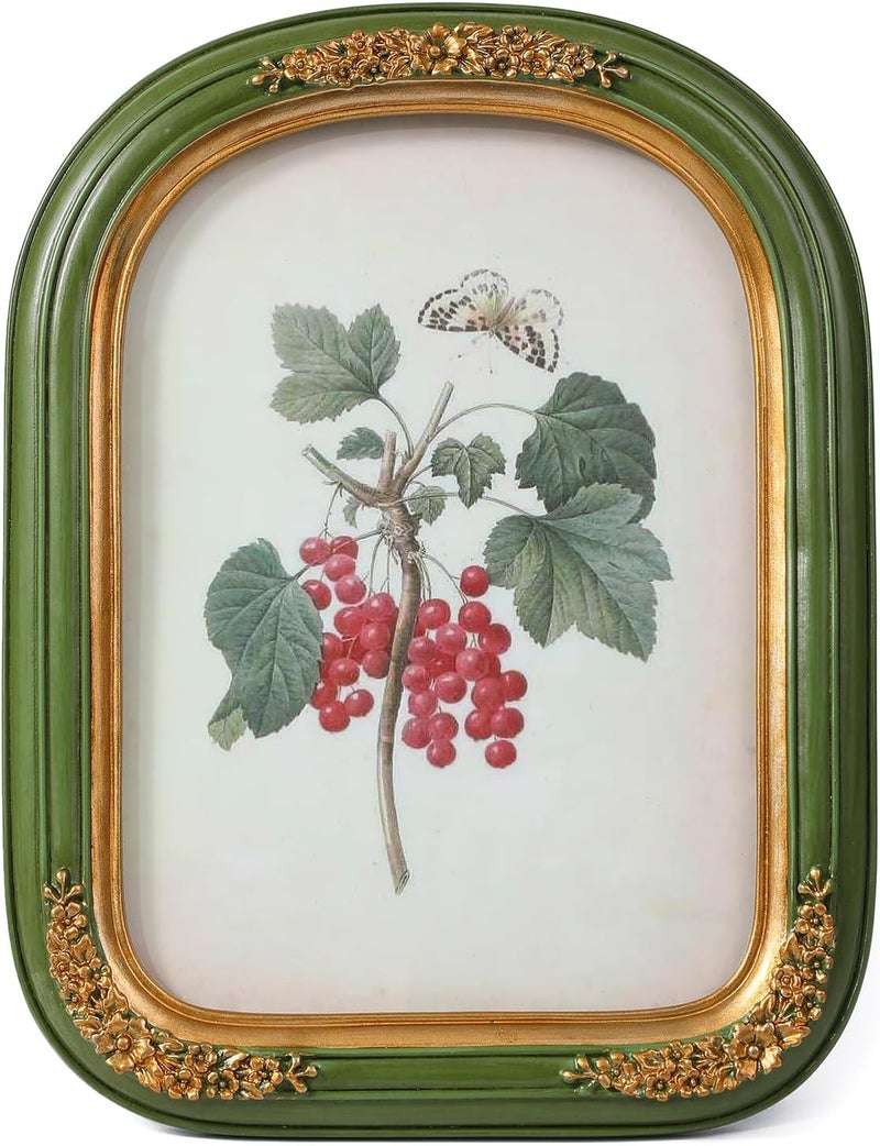 SIKOO 4x6 Vintage picture frames Antique Picture Frame Tabletop and Wall Mount Display Embossed Floral Vintage Wall Decor Green and Gold - Image 1