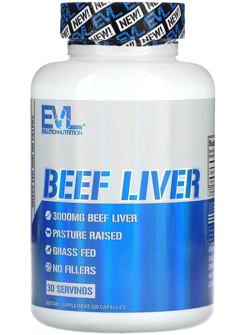 EVLUTION NUTRITION Beef Liver, 3,000 mg, 120 Capsules (750 mg per Capsule) 