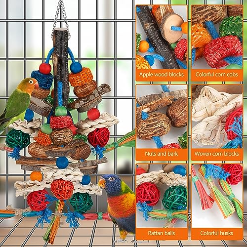 BBjinronjy Bird Toys,Parrot Toys Exciting Chewing Fun for Parakeets,Cockatiels,Conures,Lovebirds,African Gray Cockatoos Amazon And Other Small Medium-Sized Parrot Natural Corn Cob Sturdy Nut (old bark) - Image 2