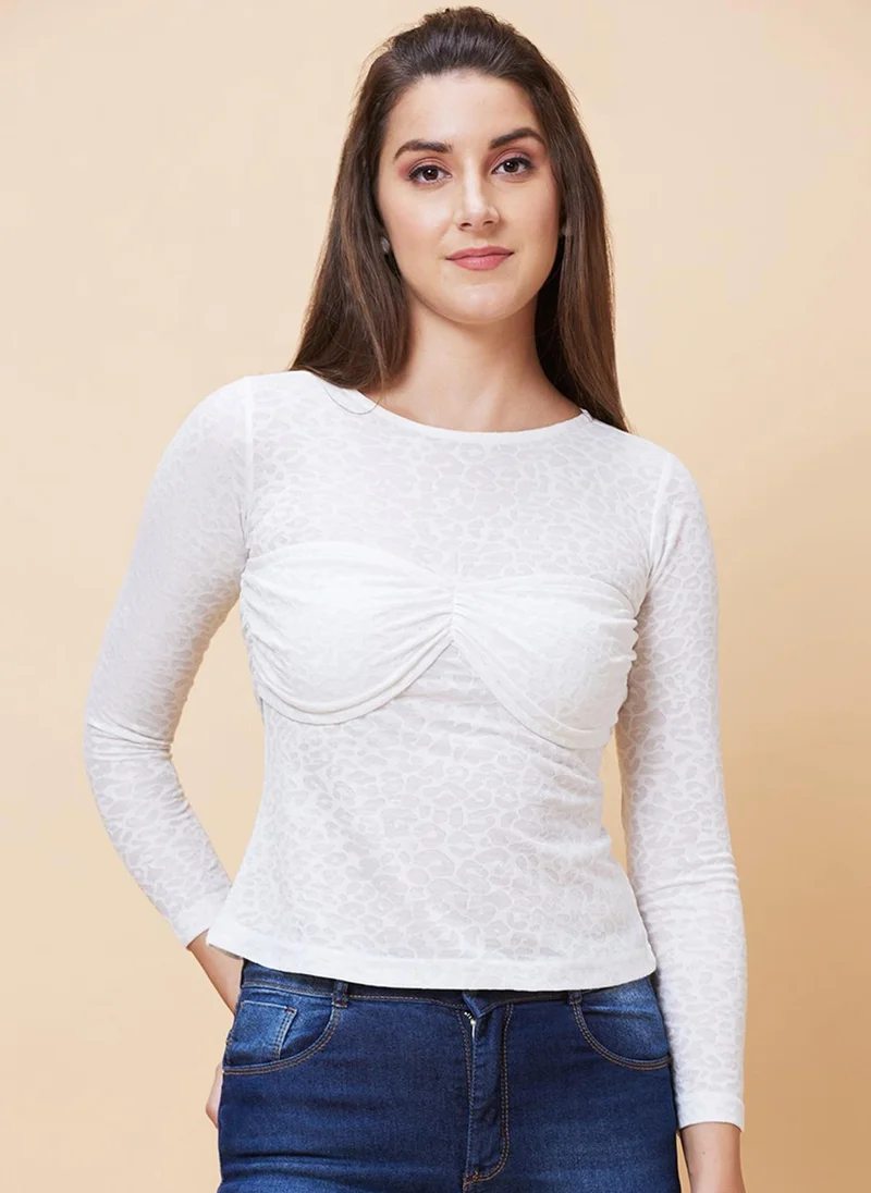 globus Globus Women White Self Design Twisted Top