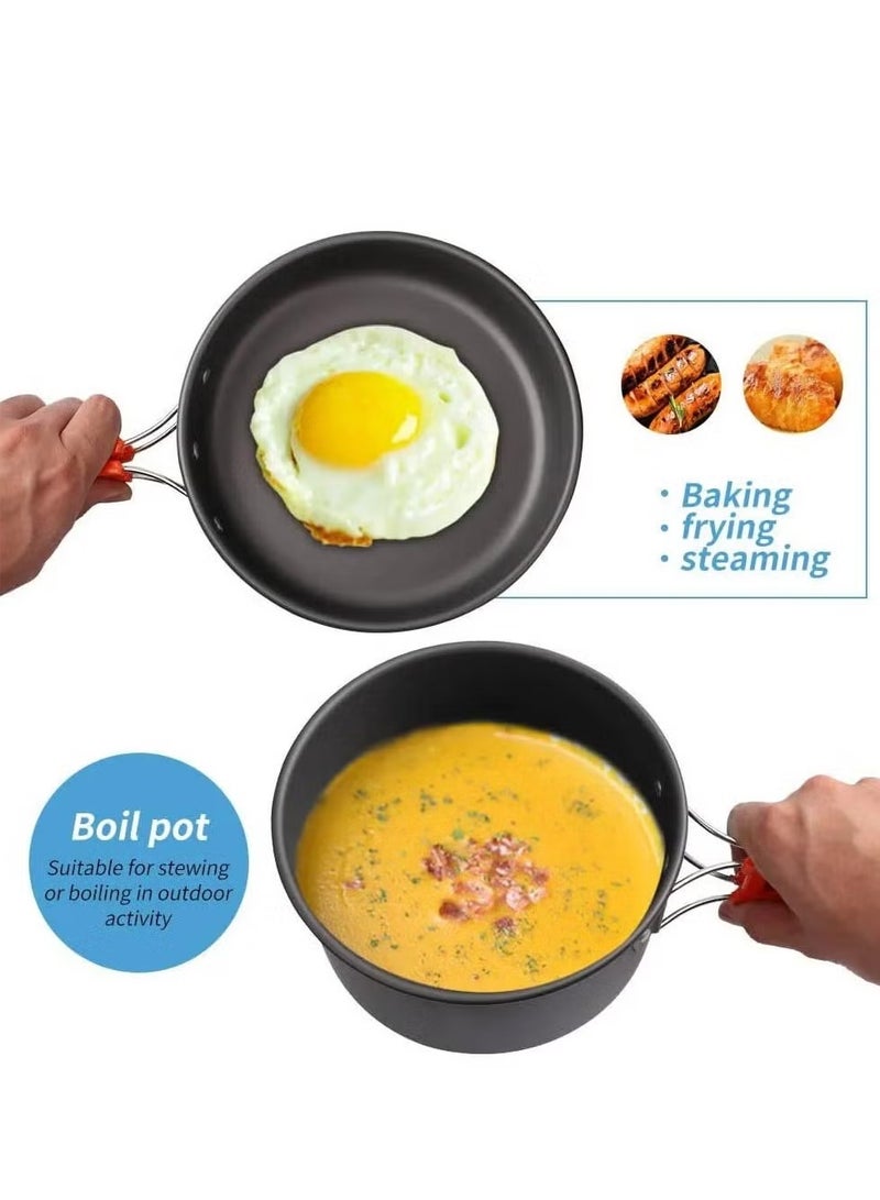 DBLEW 9 Pieces Cookware Set Outdoor Camping Cooking Kit Portable Nonstick Lightweight Pans Cook Set with Bag - Image 4
