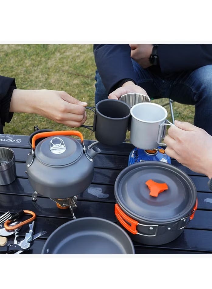 DBLEW 9 Pieces Cookware Set Outdoor Camping Cooking Kit Portable Nonstick Lightweight Pans Cook Set with Bag - Image 5
