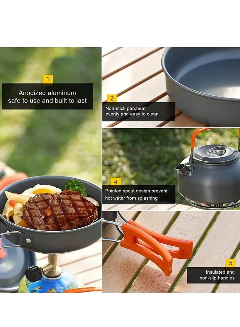 DBLEW 9 Pieces Cookware Set Outdoor Camping Cooking Kit Portable Nonstick Lightweight Pans Cook Set with Bag - Image 3