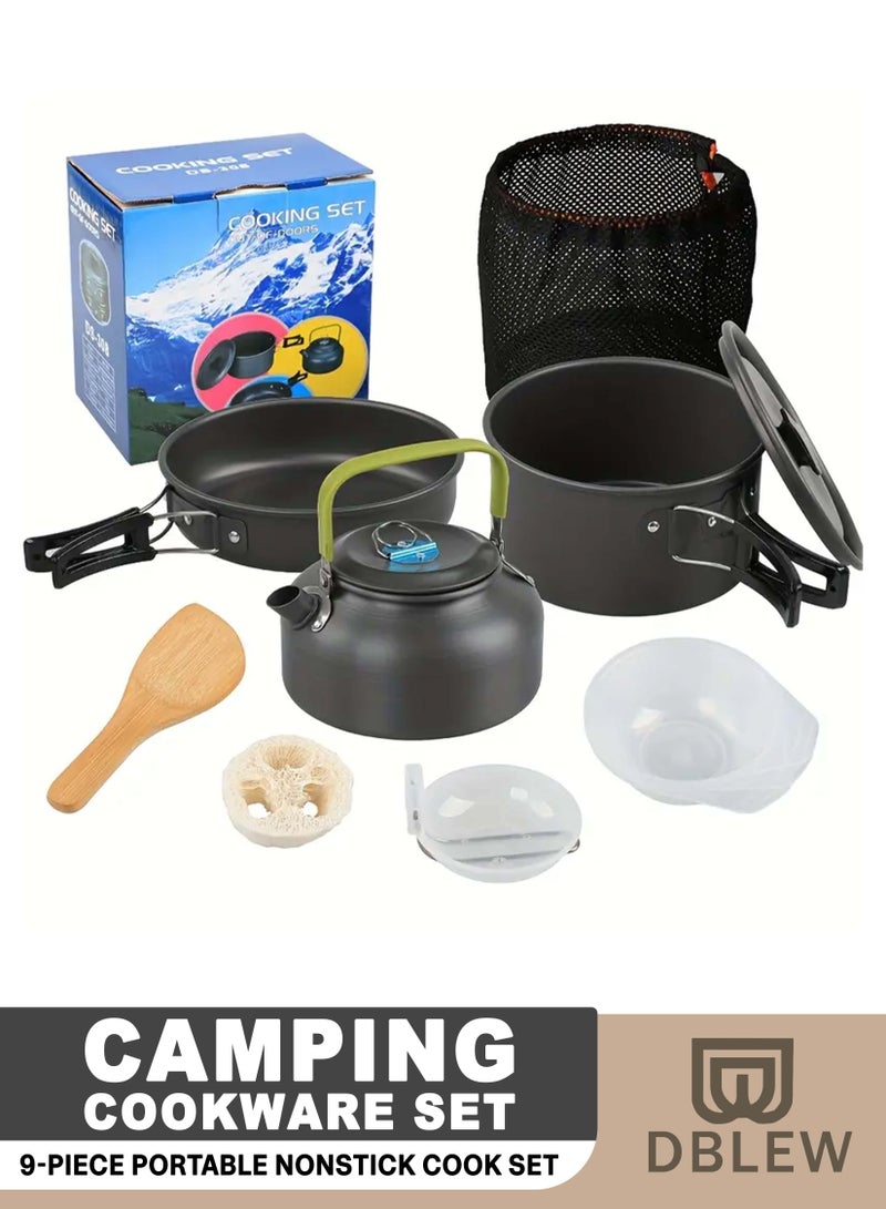 DBLEW 9 Pieces Cookware Set Outdoor Camping Cooking Kit Portable Nonstick Lightweight Pans Cook Set with Bag - Image 1