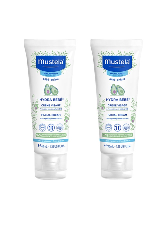 Mustela Pack Of 2 Hydra Bebe Baby Facial Skin Cream - 40ml - Image 1