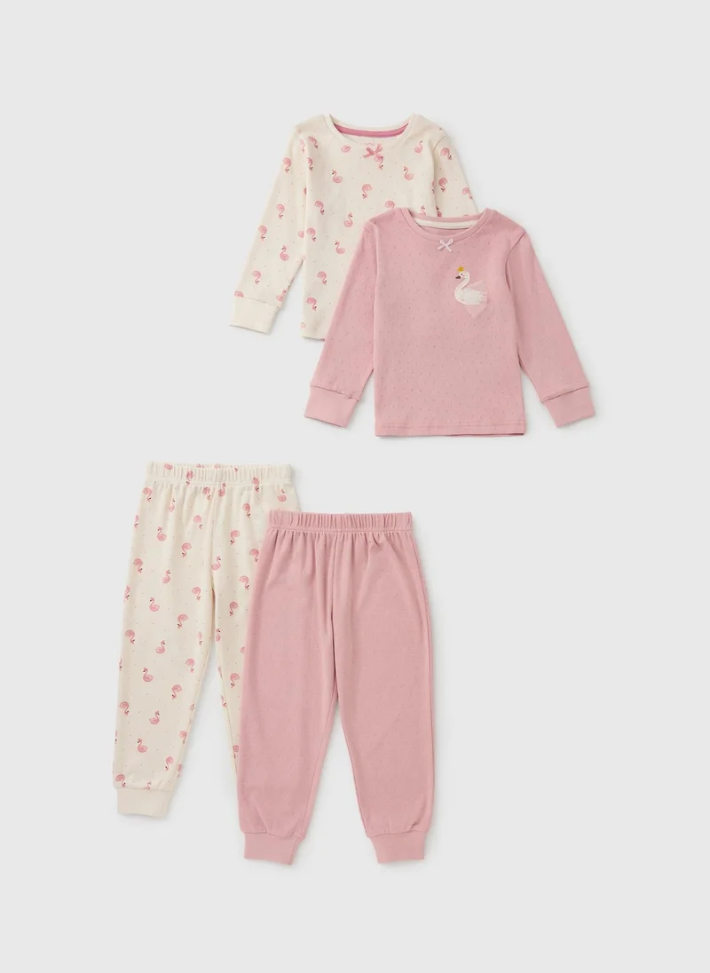 ماتلان 2 Pack Girls Pink Swan Long Pyjama Sets