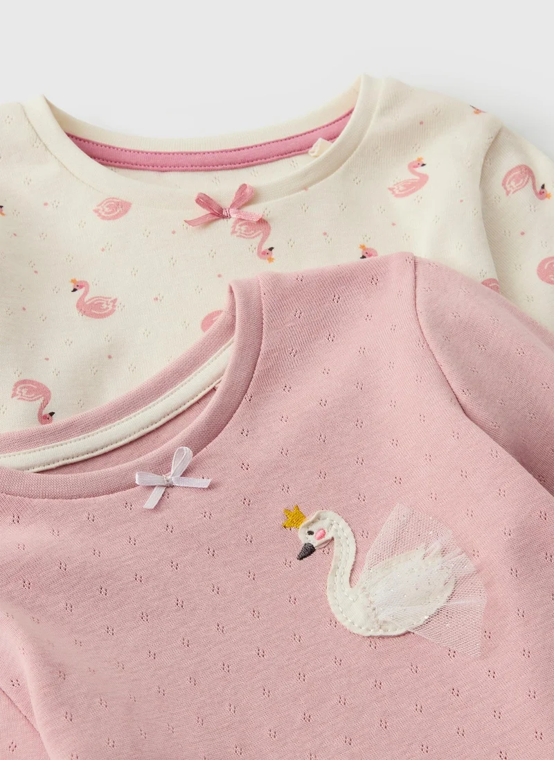 ماتلان 2 Pack Girls Pink Swan Long Pyjama Sets