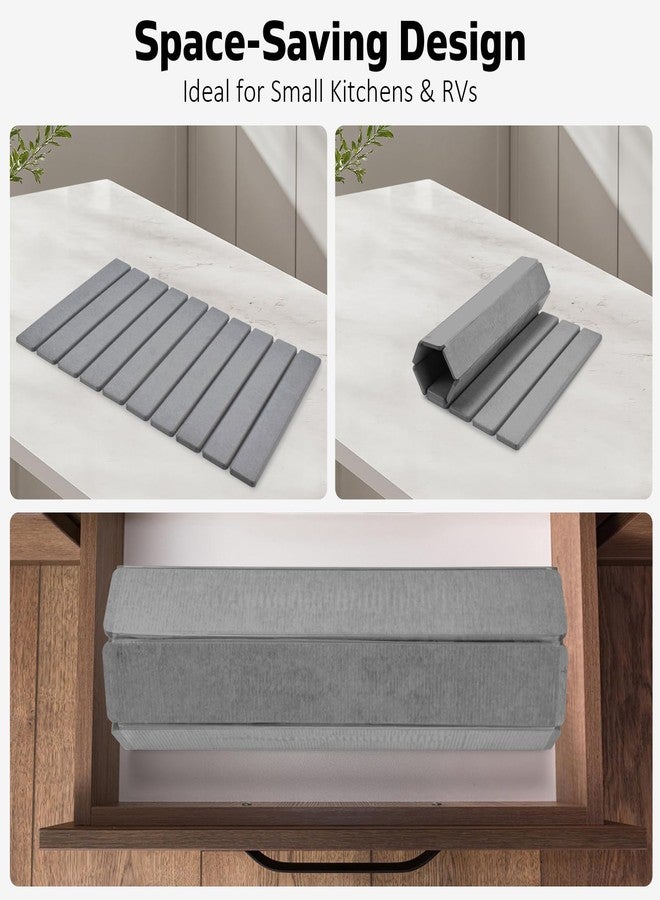 tdcokhe Stone Dish Drying Mat for Kitchen Counter – Collapsible 24"(L)×16 (W) Super Absorbent Diatomaceous Earth Dish Drying Mat, Grey Kitchen Counter Mats for Dishes ,Bottles, Cups, Match Any Countertop - Image 3