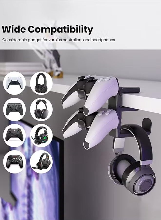 ZAVVY 3-in-1 PC Gaming Headset and Controller Holder, Headphone Stand with 360° Rotation Non-Slip Clamp & 2 Controller Holders, Universal Gaming Accessories Organizer for Controllers, Headphones, and Cables  - Image 2