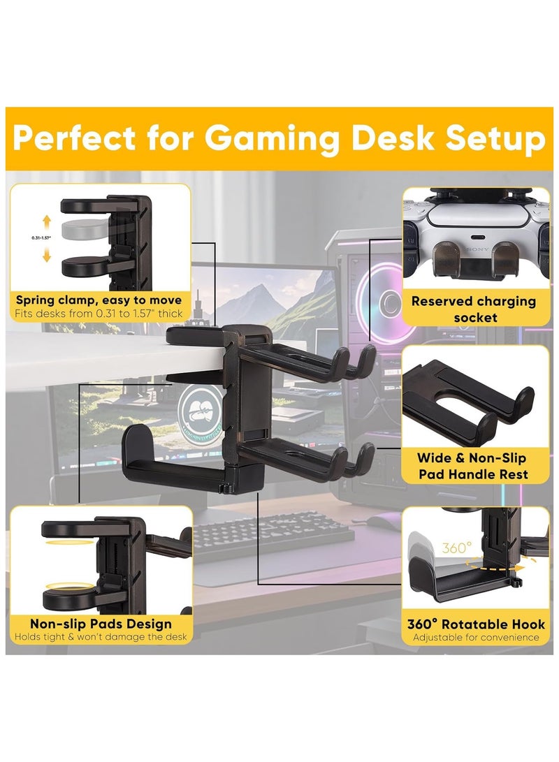 ZAVVY 3-in-1 PC Gaming Headset and Controller Holder, Headphone Stand with 360° Rotation Non-Slip Clamp & 2 Controller Holders, Universal Gaming Accessories Organizer for Controllers, Headphones, and Cables  - Image 3