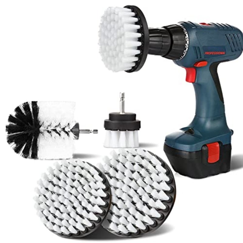 Drill Cleaning Brush, 4 Pieces Rotating Brush Set for Electric Drill, 2/3.5/4/5 Inch, Soft Bristle Carpet Cleaning Tool White - Image 1