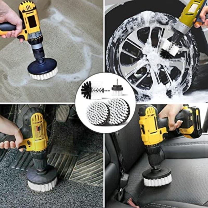 Drill Cleaning Brush, 4 Pieces Rotating Brush Set for Electric Drill, 2/3.5/4/5 Inch, Soft Bristle Carpet Cleaning Tool White - Image 5