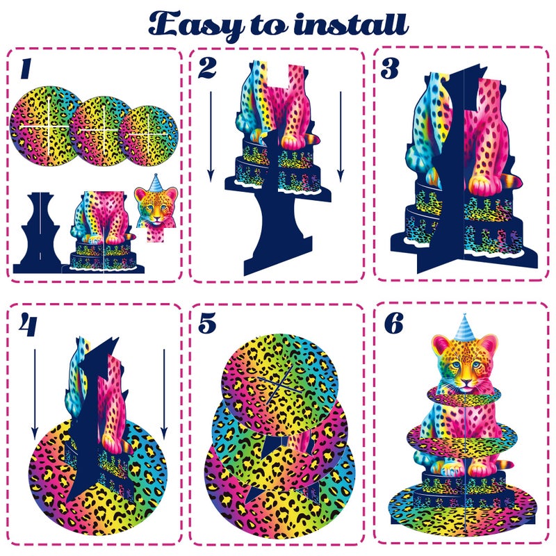 umoni Rainbow Neon Leopard Cupcake Stand Cheetah Birthday Party Decorations 3 Tiers Leopard Cupcake Holder Cheetah Print Dessert Tower for Neon Animals Theme Party Supplies - Image 3