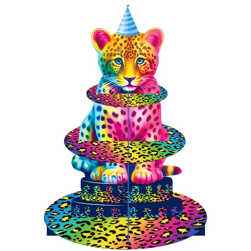 umoni Rainbow Neon Leopard Cupcake Stand Cheetah Birthday Party Decorations 3 Tiers Leopard Cupcake Holder Cheetah Print Dessert Tower for Neon Animals Theme Party Supplies - Image 1