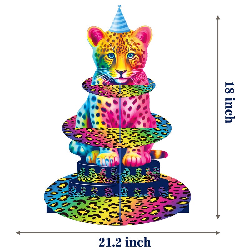 umoni Rainbow Neon Leopard Cupcake Stand Cheetah Birthday Party Decorations 3 Tiers Leopard Cupcake Holder Cheetah Print Dessert Tower for Neon Animals Theme Party Supplies - Image 5