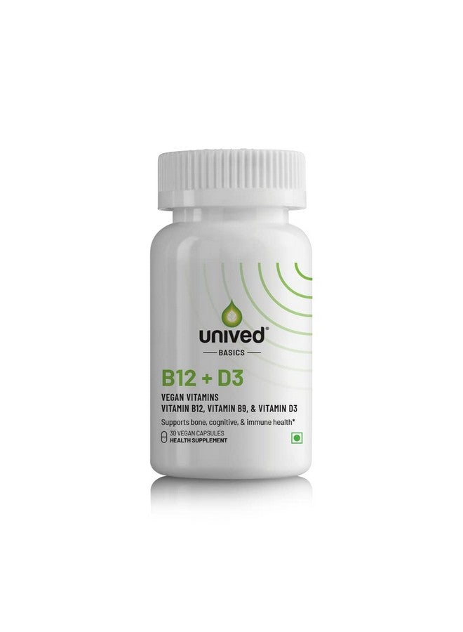 Unived Basics B12+D3 | Vitamin B12 as Methylcobalamin (98%), 300mcg Methyltetrahydrofolate (5-MTHF), 600 I.U. Vitamin D3 (Cholecalciferol) | Bone, Cognitive & Cardiovascular Support|30 Vegan Capsules - Image 1