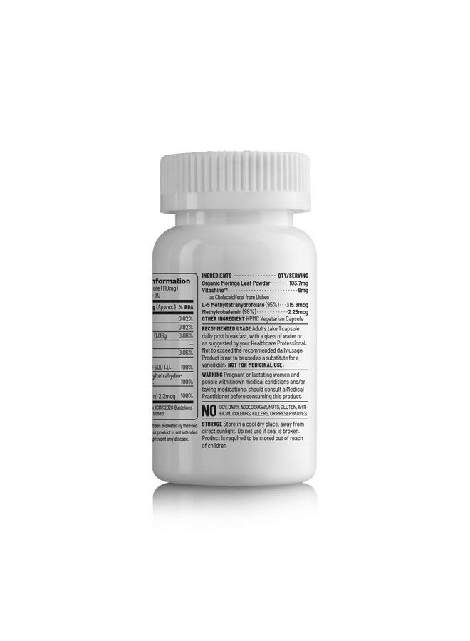 Unived Basics B12+D3 | Vitamin B12 as Methylcobalamin (98%), 300mcg Methyltetrahydrofolate (5-MTHF), 600 I.U. Vitamin D3 (Cholecalciferol) | Bone, Cognitive & Cardiovascular Support|30 Vegan Capsules - Image 3