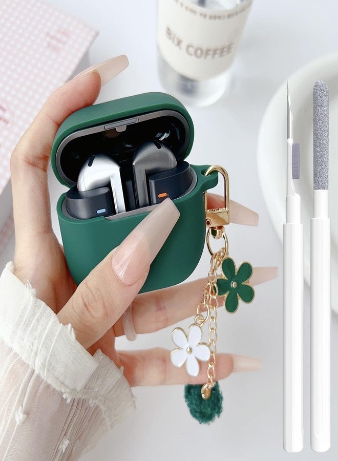 OTOPO Cute Green Case for Samsung Galaxy Bud 3/Buds 3 Pro Cover for Girl Women with Pom pom Flower Keychain & Cleaner Pen, Soft Silicone Galaxy Buds Pro 3/Buds3 Protective Cover Skin (2024) - Image 1