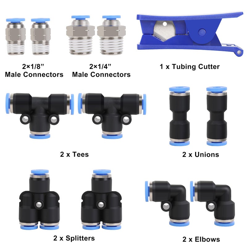Hromee Air Line Tubing Kit, 5/32 Inch (3.97MM) OD x 32.8 Feet Polyurethane PU Tube and Push to Connect Fittings, 14 PCS Compressed Pipe and Accessories Kit - Image 2