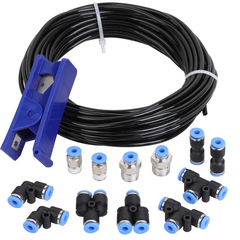 Hromee Air Line Tubing Kit, 5/32 Inch (3.97MM) OD x 32.8 Feet Polyurethane PU Tube and Push to Connect Fittings, 14 PCS Compressed Pipe and Accessories Kit - Image 1