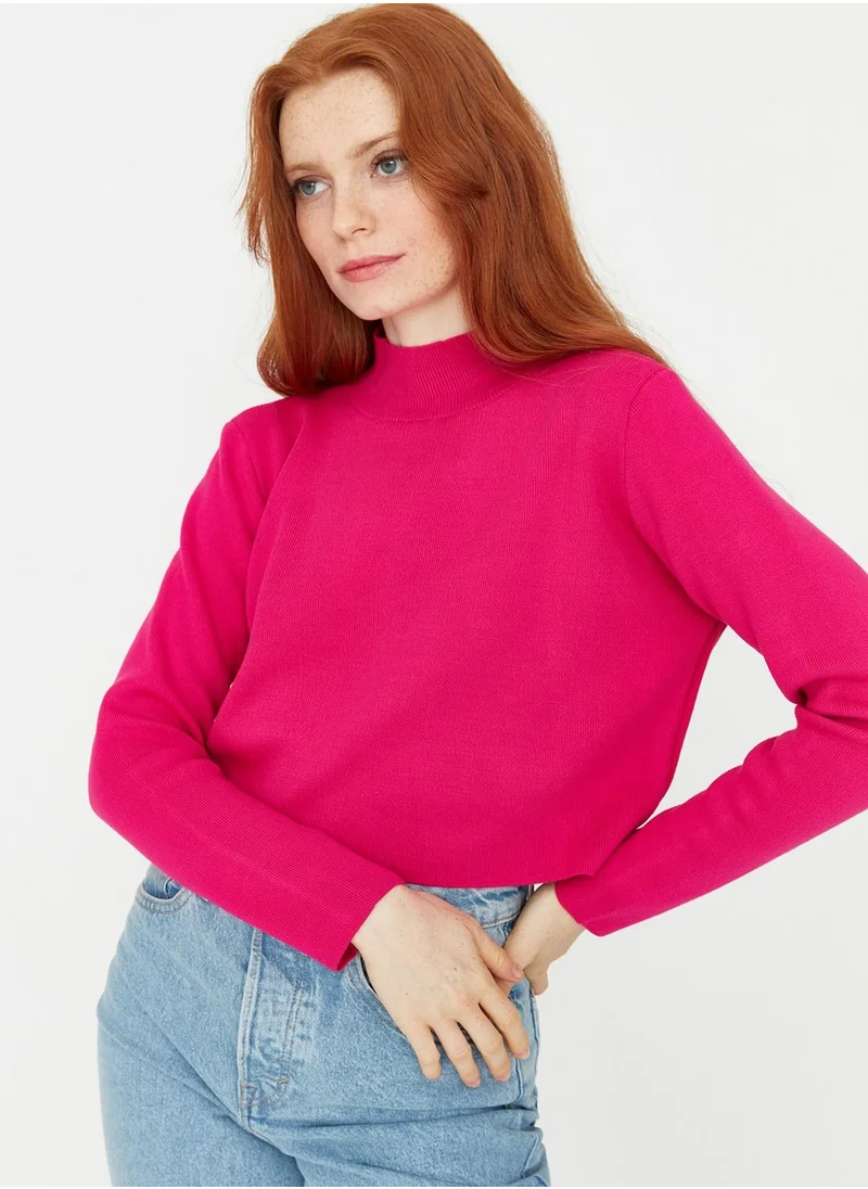 trendyol High Neck Knitted Crop Sweater