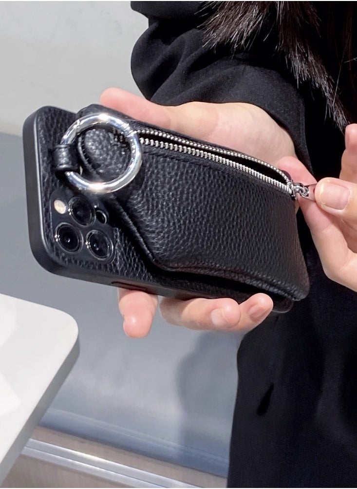 Generic - Niche Sweet Cool Leather Case Zipper Phone Case 14 Suitable for iPhone 14 Pro Apple 13 Promax/11/12 All Inclusive 15 Promax - Image 1