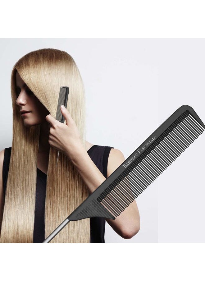 Bardeau Essentials - Professional 8.8 Inch Tail Comb - Black Carbon Fiber And Stainless Steel Pintail - Anti Static And Heat Resistant Teasing Lightweight Comb For All Hair Types - Image 1