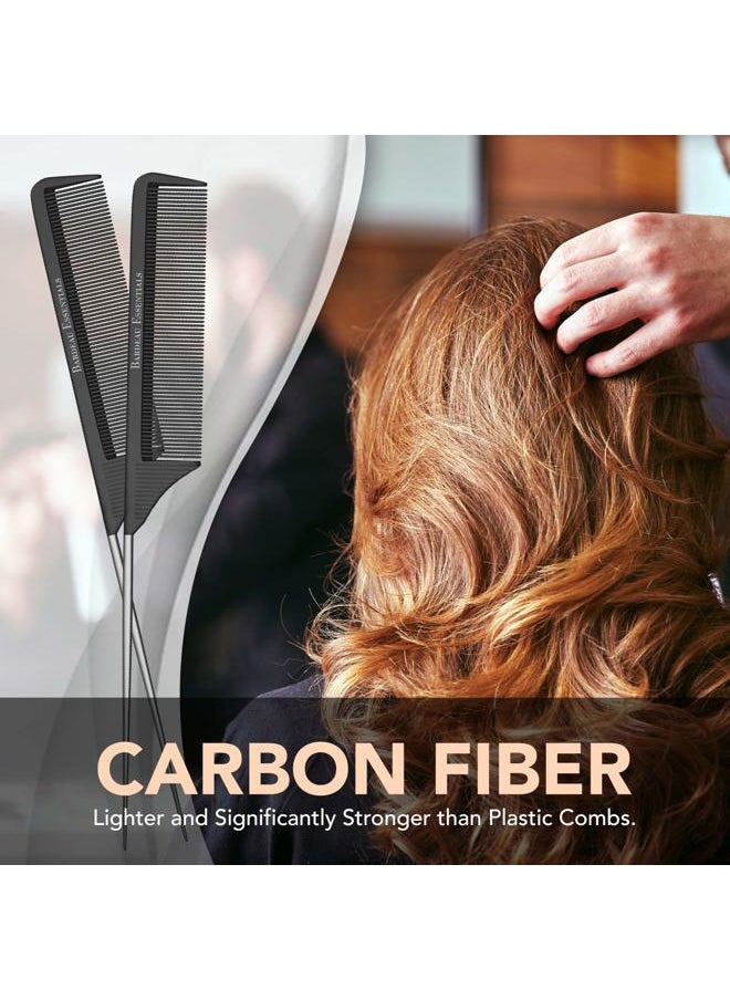 Bardeau Essentials - Professional 8.8 Inch Tail Comb - Black Carbon Fiber And Stainless Steel Pintail - Anti Static And Heat Resistant Teasing Lightweight Comb For All Hair Types - Image 1