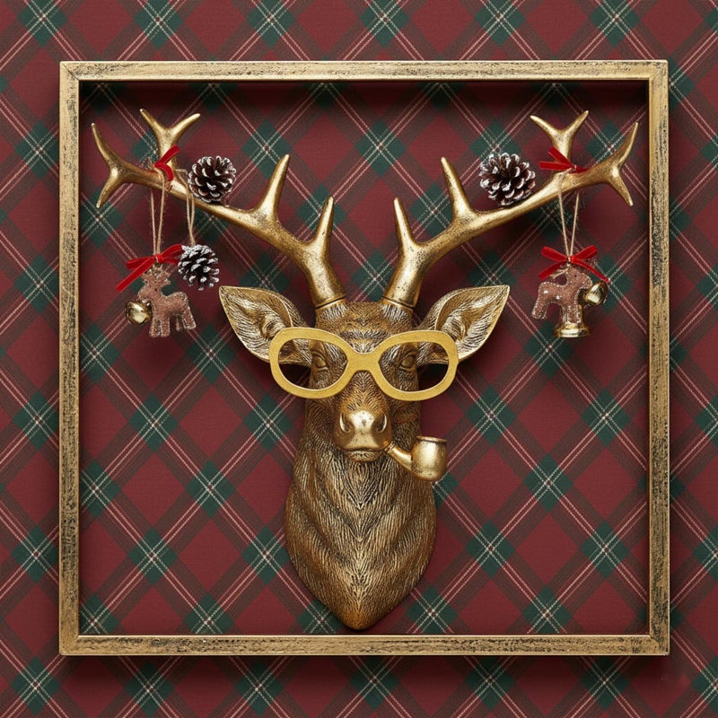 Newinhome Animal Heads Wall Decor (Includes Metal Frame) Resin Animals Sculptures Head Wall Hanging Decoration Gold vintage Wall Sculpture for Living Room Bedroom Office(Deer) - Image 2