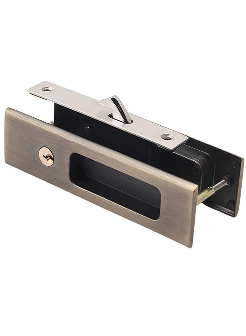 Barakah 6.3 Privacy Pocket Door Lock Hardware with Key Recessed Sliding Door Mortise Lock, Double Barn Door Lock Invisible Furniture Hardware for 38mm 55mm Thickness Door Bronze - Image 3