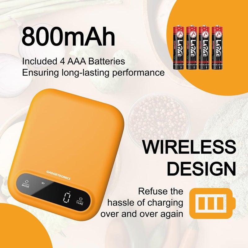 GADGETRONICS Weight Machine for Kitchen Kitchen Food Weighing Scale for Health Fitness Home Baking Cooking with Korean Design Touch Button Tare Function 1 G to 5000 G Batteries Included - Image 2