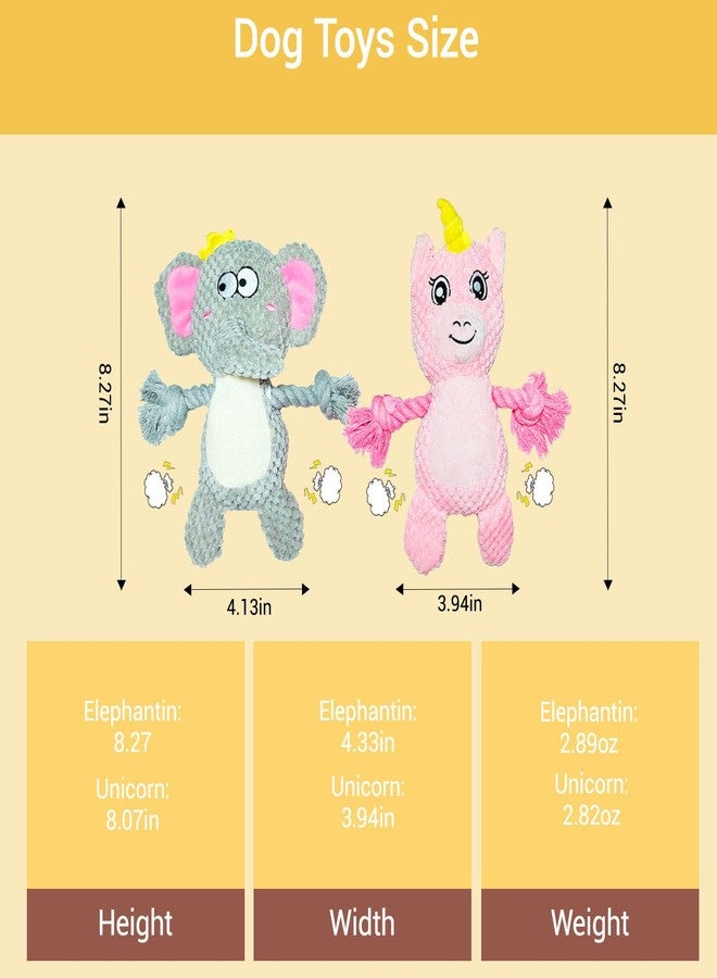 Lunarixel Squeaky Tug of War Dog Toys with Crinkle Paper, Stuffed Dog Plush Chewing Toy, Cotton Rope Interactive Toys for Puppy, Small, Middle and Large Dogs, Pink Unicorn and Gray Elephant 2-Pack - Image 2