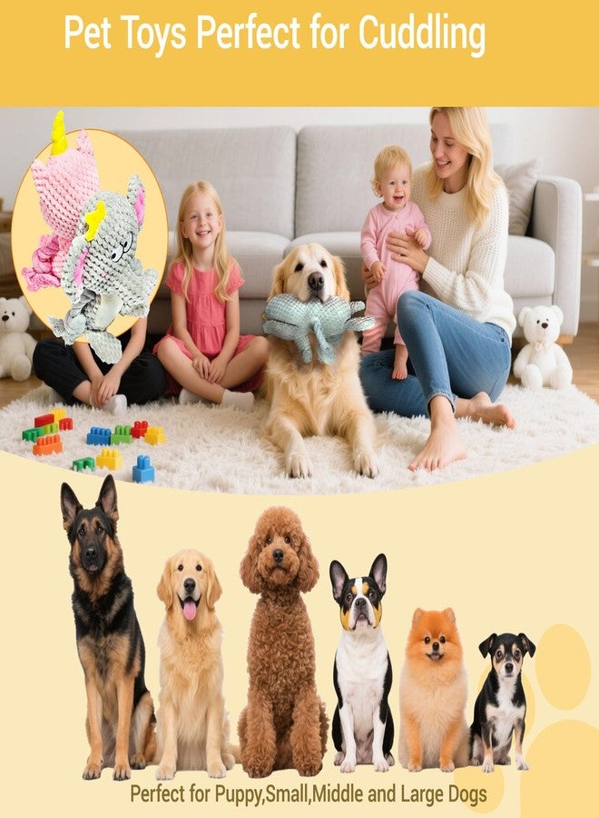 Lunarixel Squeaky Tug of War Dog Toys with Crinkle Paper, Stuffed Dog Plush Chewing Toy, Cotton Rope Interactive Toys for Puppy, Small, Middle and Large Dogs, Pink Unicorn and Gray Elephant 2-Pack - Image 3