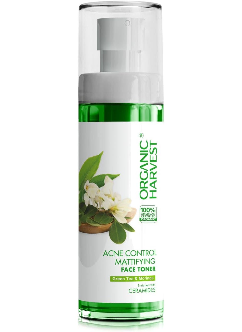 Organic Harvest Acne Control Mattifying Face Tone Green Tea  Moringa for Oily  Combination Skin Fights Pimples  Acne 100 American Certified Organic Paraben  Sulphate Free  100ml 