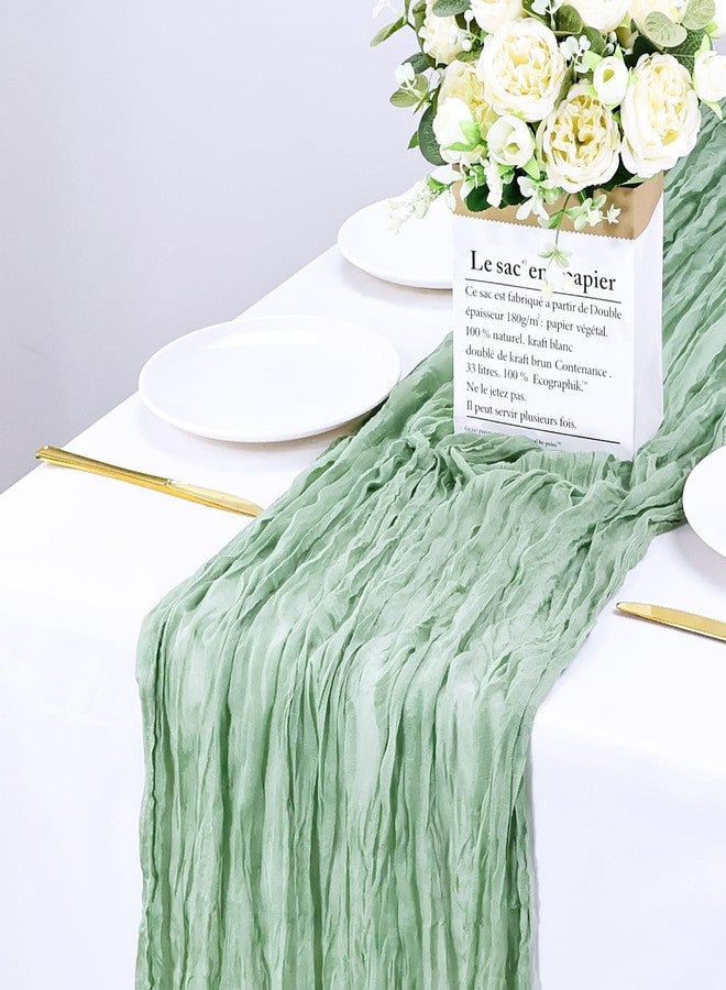 HEIPINIUYE 2 Pcs 13FT Sage Green Cheesecloth Table Runner 35 x 157 Inches Boho Cheese Cloth Table Runner for Wedding Baby Shower Birthday Party Gauze Table Runner - Image 1