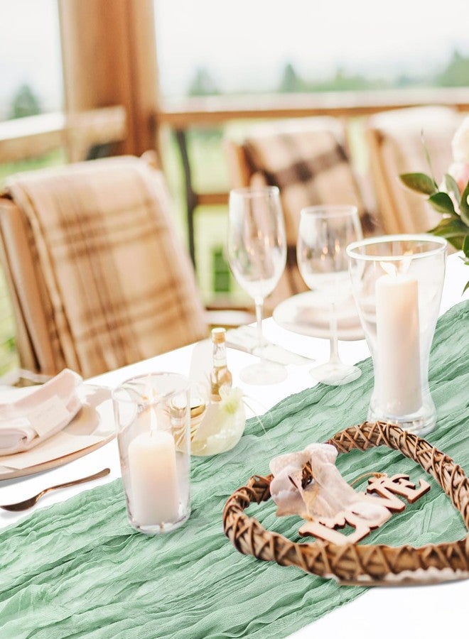HEIPINIUYE 2 Pcs 13FT Sage Green Cheesecloth Table Runner 35 x 157 Inches Boho Cheese Cloth Table Runner for Wedding Baby Shower Birthday Party Gauze Table Runner - Image 4