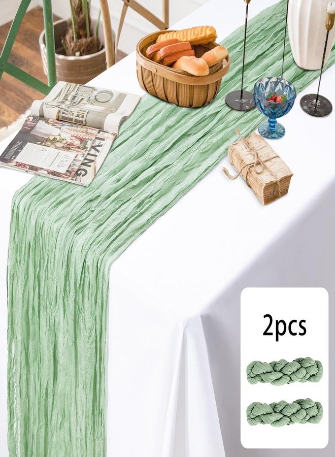 HEIPINIUYE 2 Pcs 13FT Sage Green Cheesecloth Table Runner 35 x 157 Inches Boho Cheese Cloth Table Runner for Wedding Baby Shower Birthday Party Gauze Table Runner - Image 3