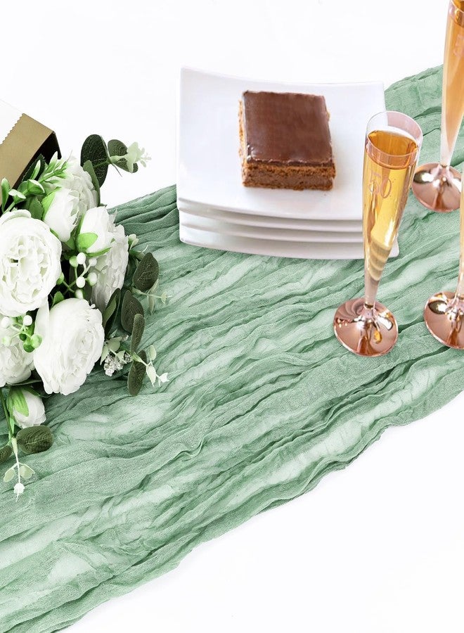 HEIPINIUYE 2 Pcs 13FT Sage Green Cheesecloth Table Runner 35 x 157 Inches Boho Cheese Cloth Table Runner for Wedding Baby Shower Birthday Party Gauze Table Runner - Image 5