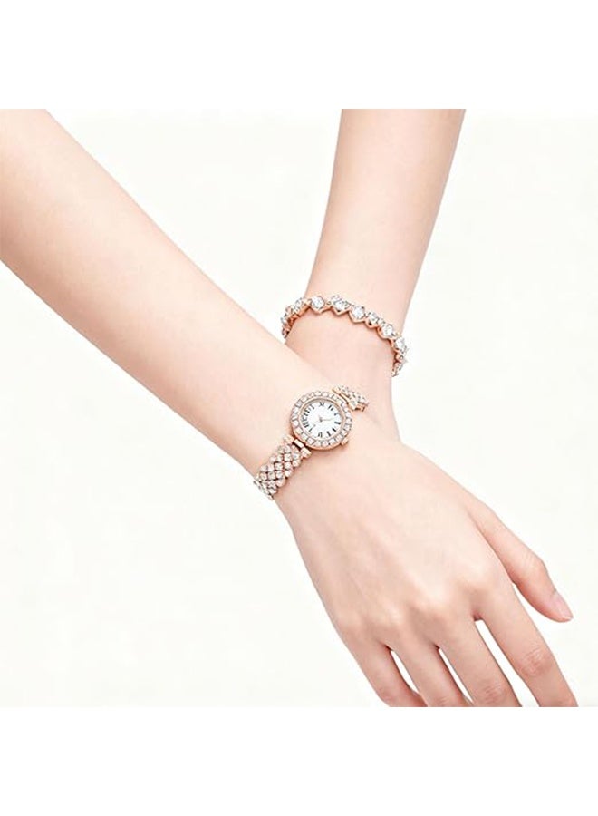 JS Ladies Wristwatch and Bracelet Set, Luxury Crystal Quartz Watch Set, Sparkling Rhinestone Bracelet Watch with Shiny Crystal Bangle, Exquisite and Fashionable Diamond Watch for Women - Image 2