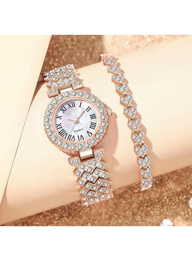 JS Ladies Wristwatch and Bracelet Set, Luxury Crystal Quartz Watch Set, Sparkling Rhinestone Bracelet Watch with Shiny Crystal Bangle, Exquisite and Fashionable Diamond Watch for Women - Image 3