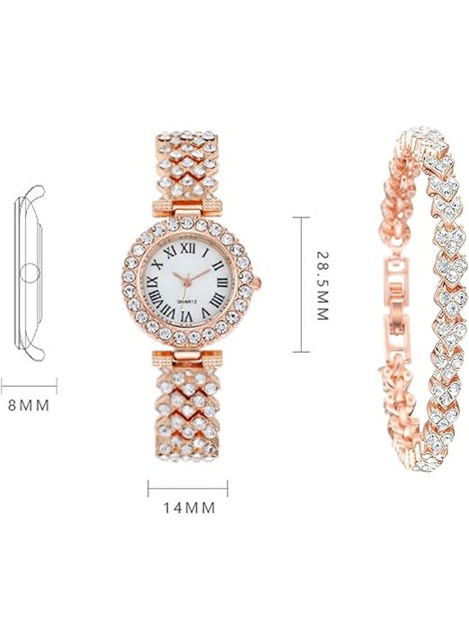 JS Ladies Wristwatch and Bracelet Set, Luxury Crystal Quartz Watch Set, Sparkling Rhinestone Bracelet Watch with Shiny Crystal Bangle, Exquisite and Fashionable Diamond Watch for Women - Image 5